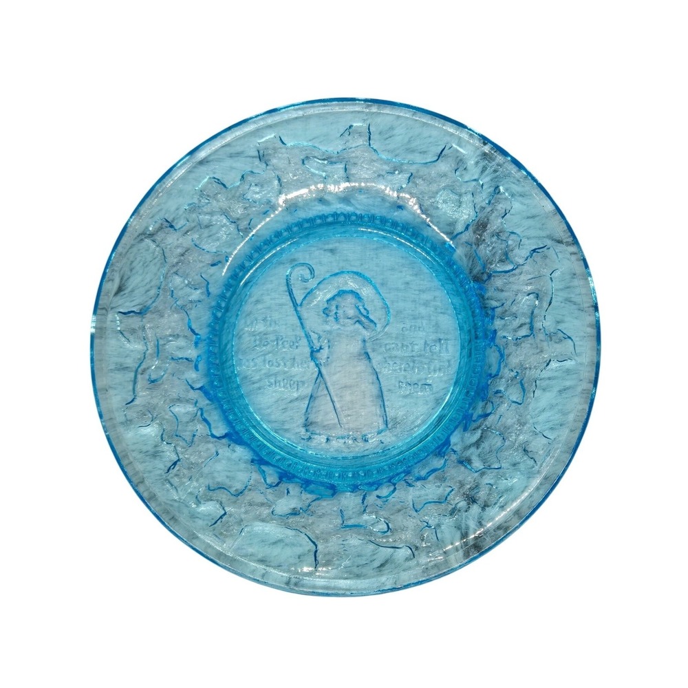 Vintage‎ 1978 Avon Blue Glass Christmas Plate Little Shepherd Boy